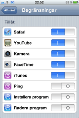 iphone begränsningar radera appar